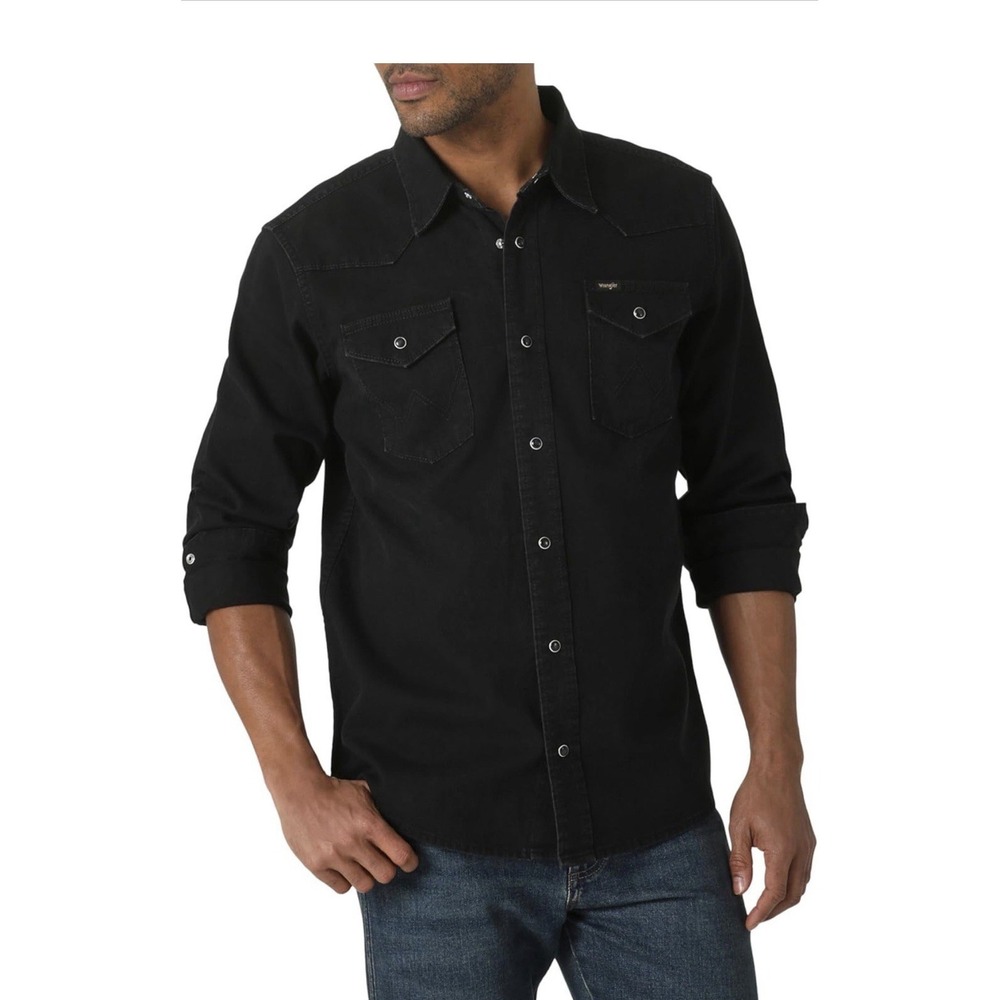 Wrangler Iconic Denim Regular Fit Snap Shirt‎ Sz L Western Cowboy Dadcore